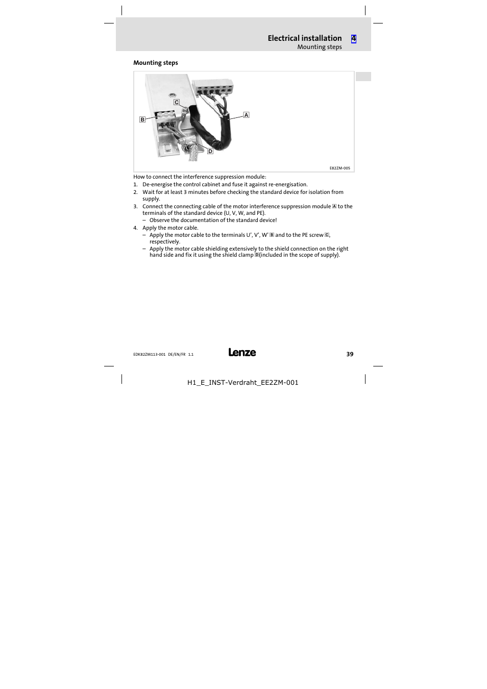 Mounting steps | Lenze E82ZM113-001 User Manual | Page 39 / 58