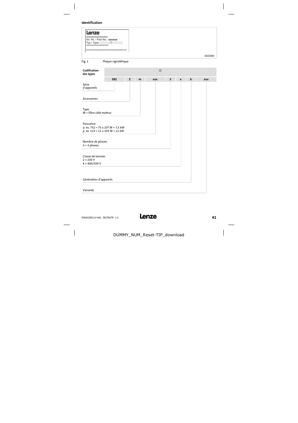 Identification | Lenze E82ZM113-001 User Manual | Page 41 / 58