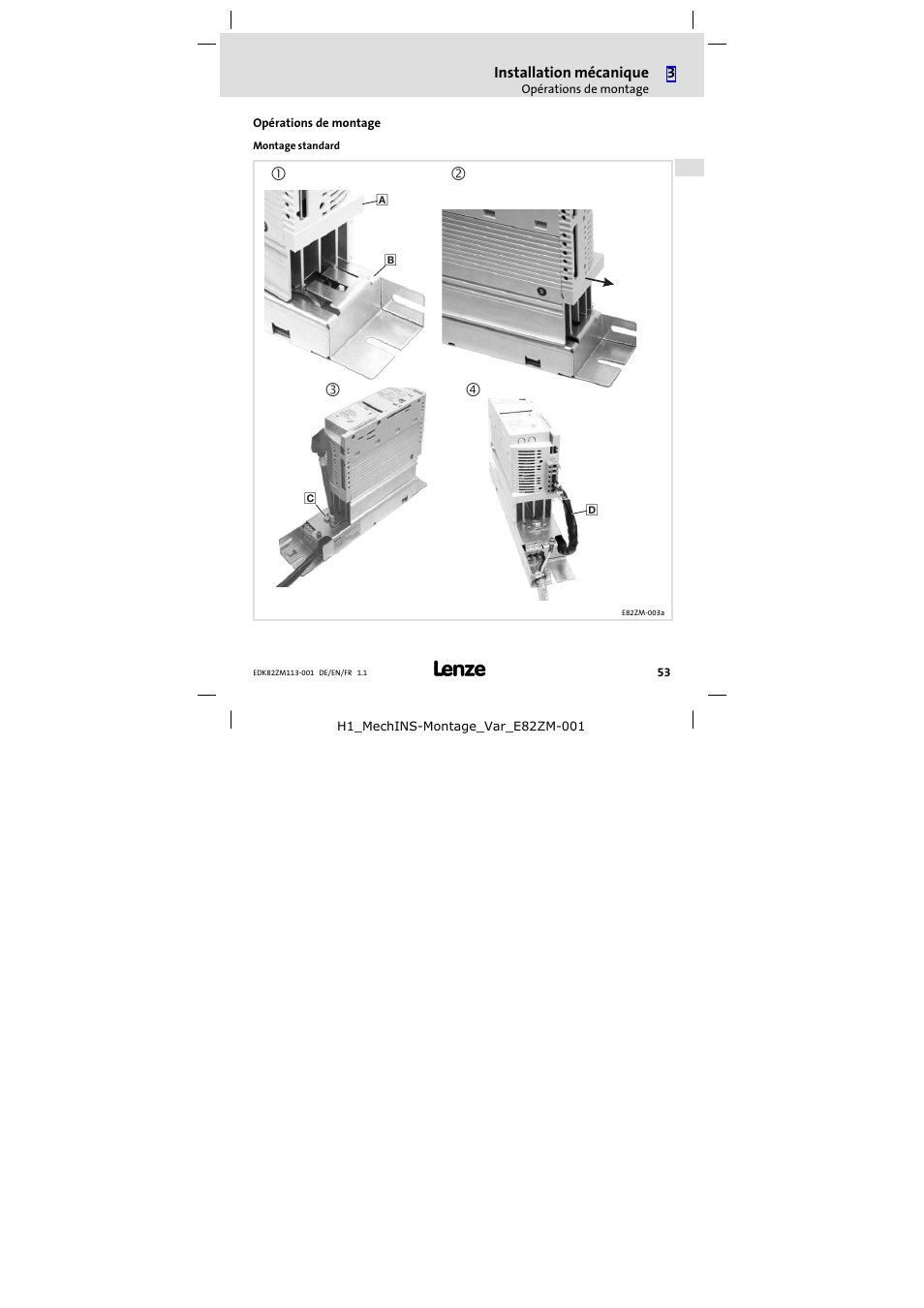 Opérations de montage | Lenze E82ZM113-001 User Manual | Page 53 / 58