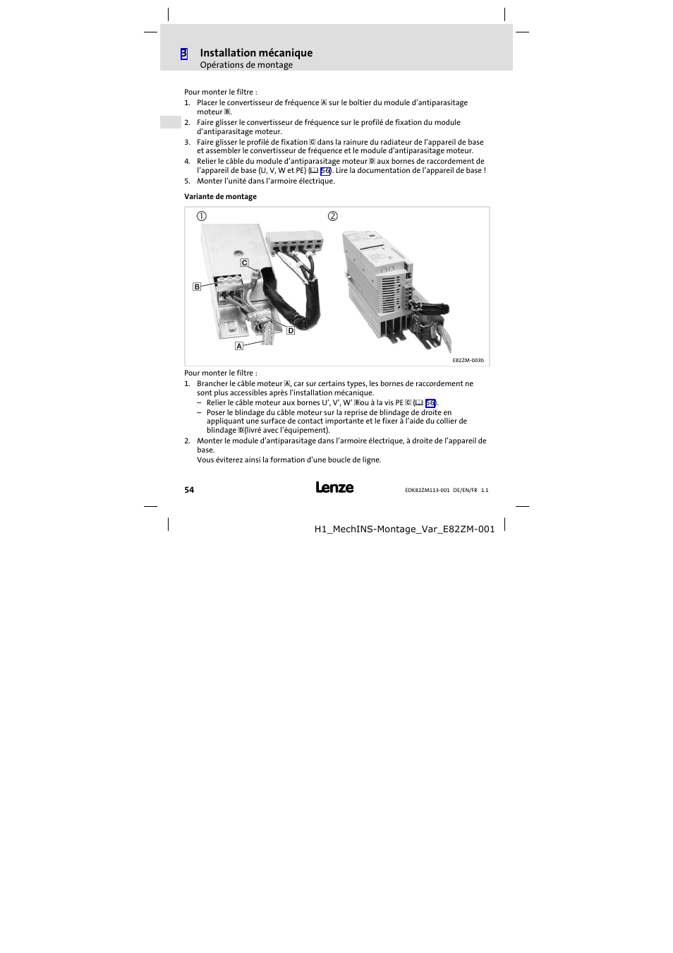 3installation mécanique | Lenze E82ZM113-001 User Manual | Page 54 / 58