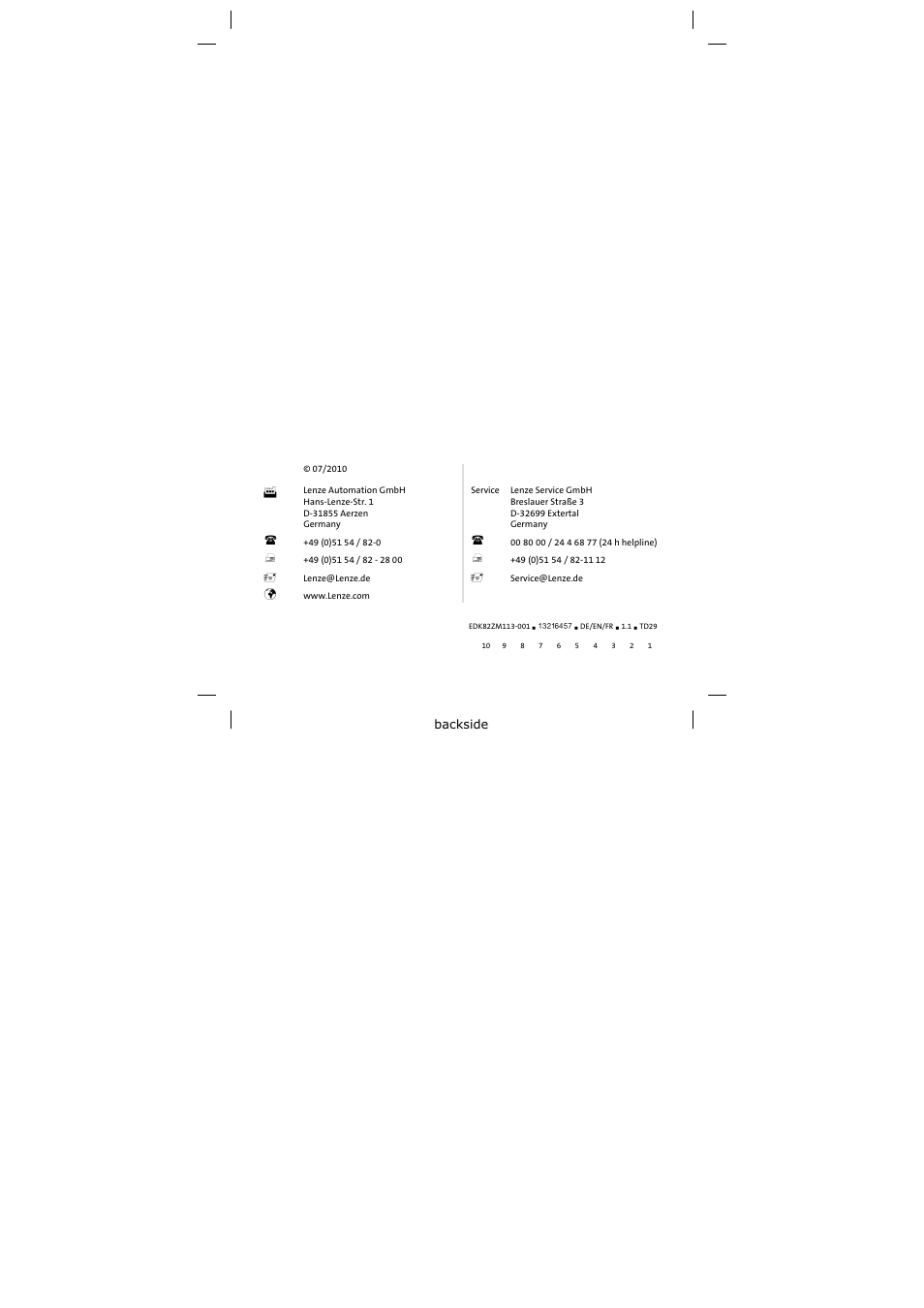 Lenze E82ZM113-001 User Manual | Page 58 / 58