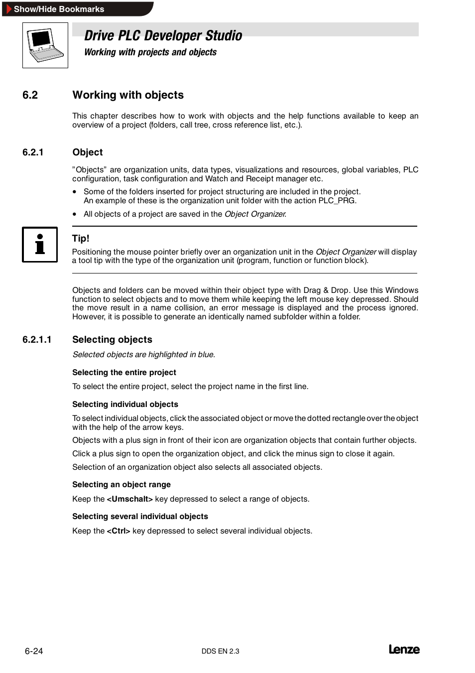 2 working with objects, 1 object, Object | Drive plc developer studio | Lenze DDS v2.3 User Manual | Page 102 / 340
