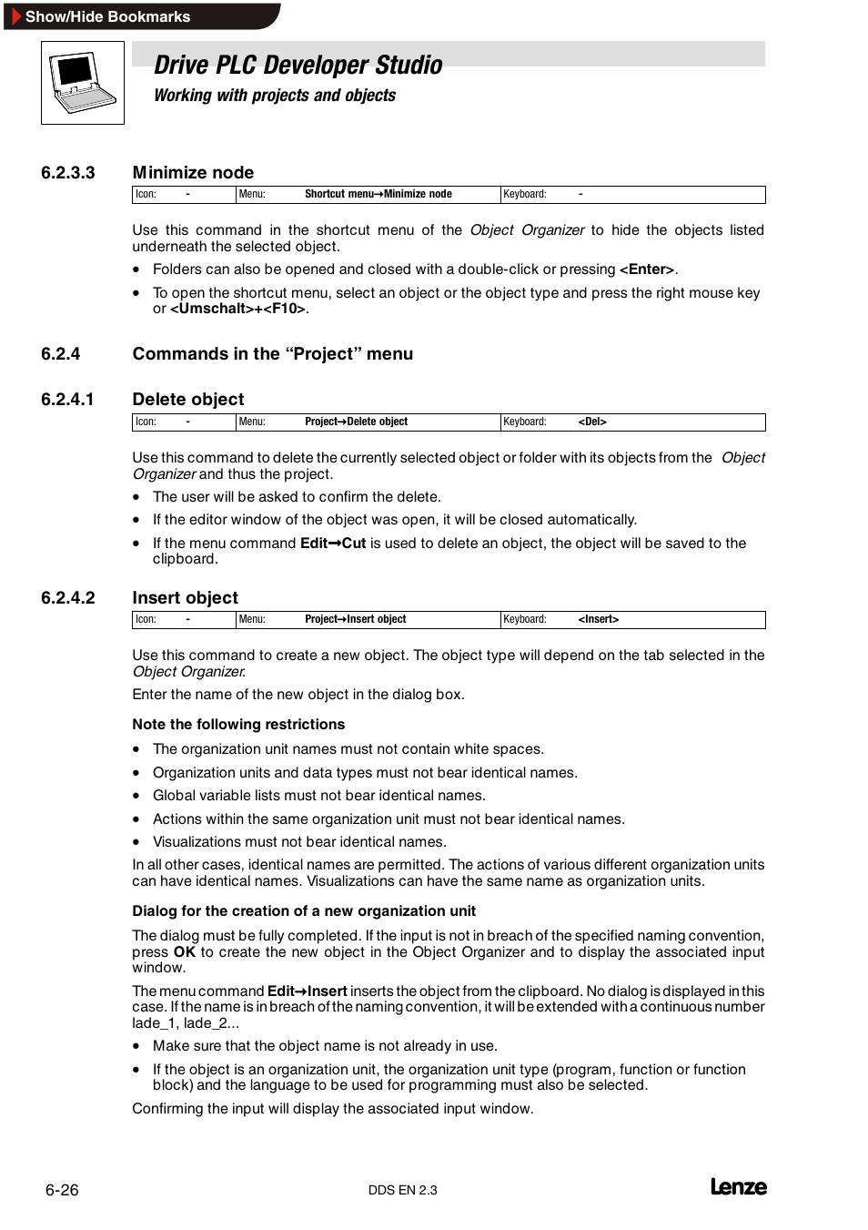 4 commands in the "project" menu, Commands in the “project” menu, Drive plc developer studio | Lenze DDS v2.3 User Manual | Page 104 / 340