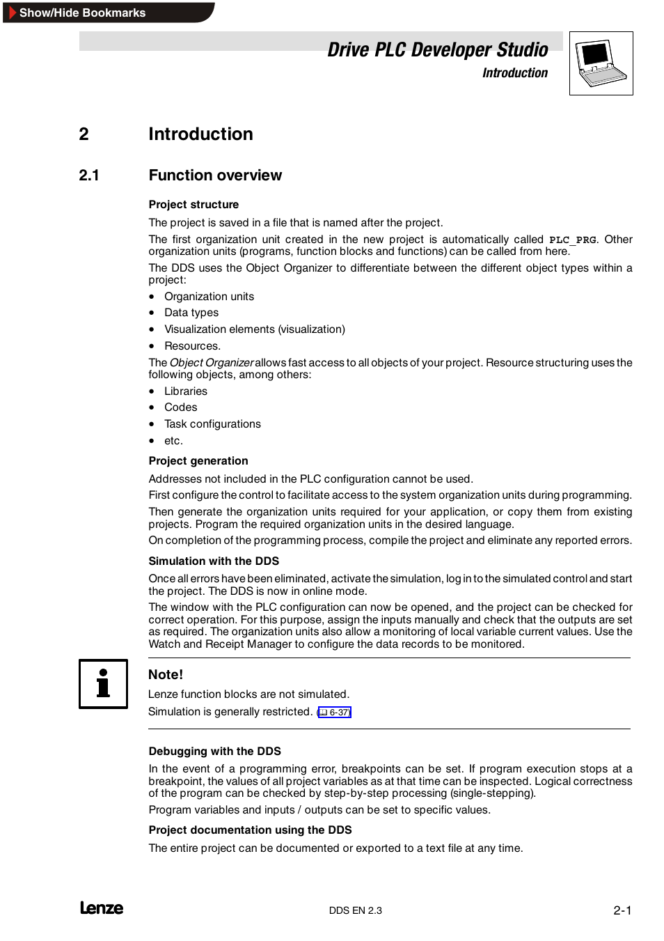 2 introduction, 1 function overview, Drive plc developer studio | 2introduction | Lenze DDS v2.3 User Manual | Page 13 / 340