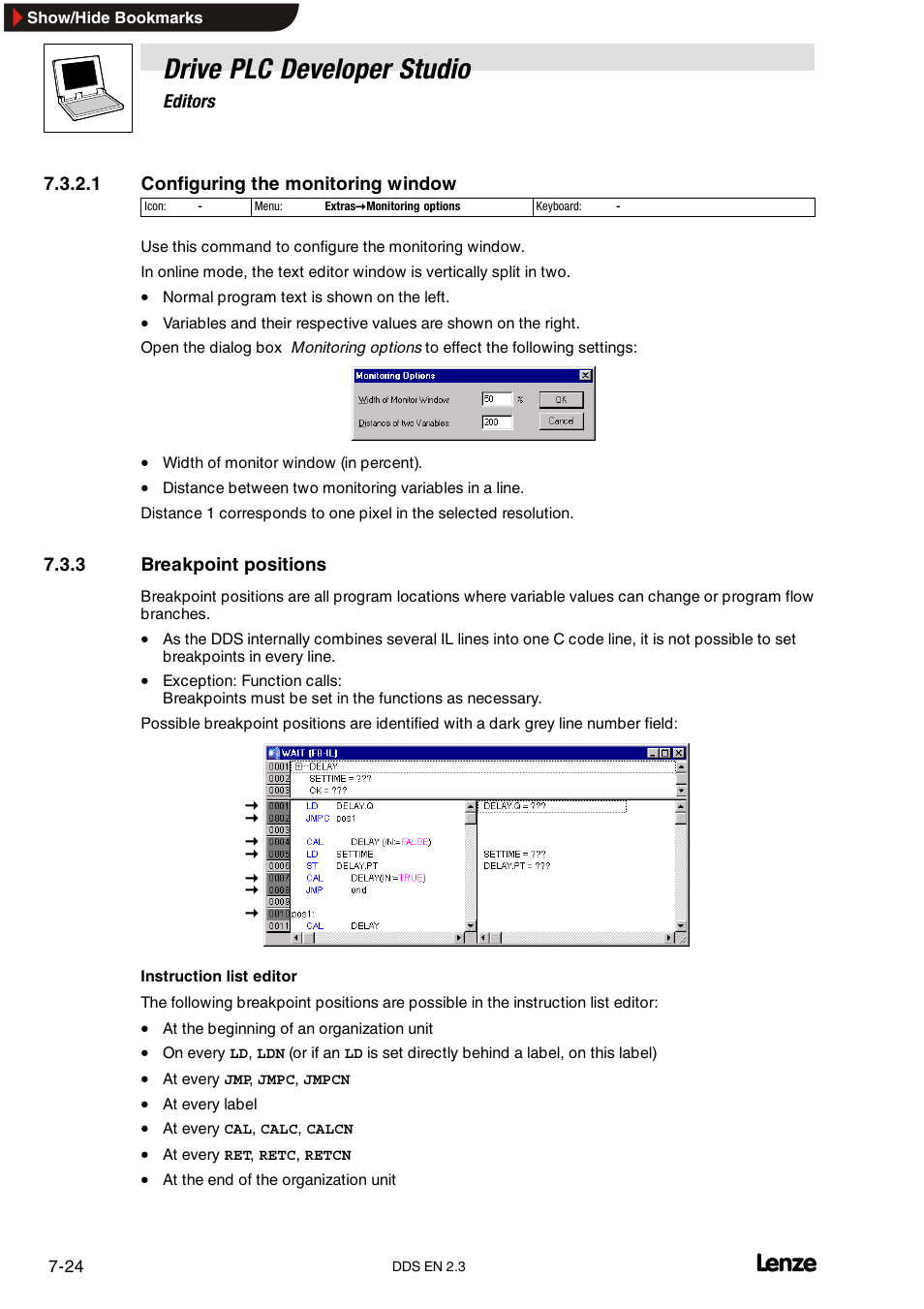 3 breakpoint positions, Breakpoint positions, Drive plc developer studio | Lenze DDS v2.3 User Manual | Page 146 / 340