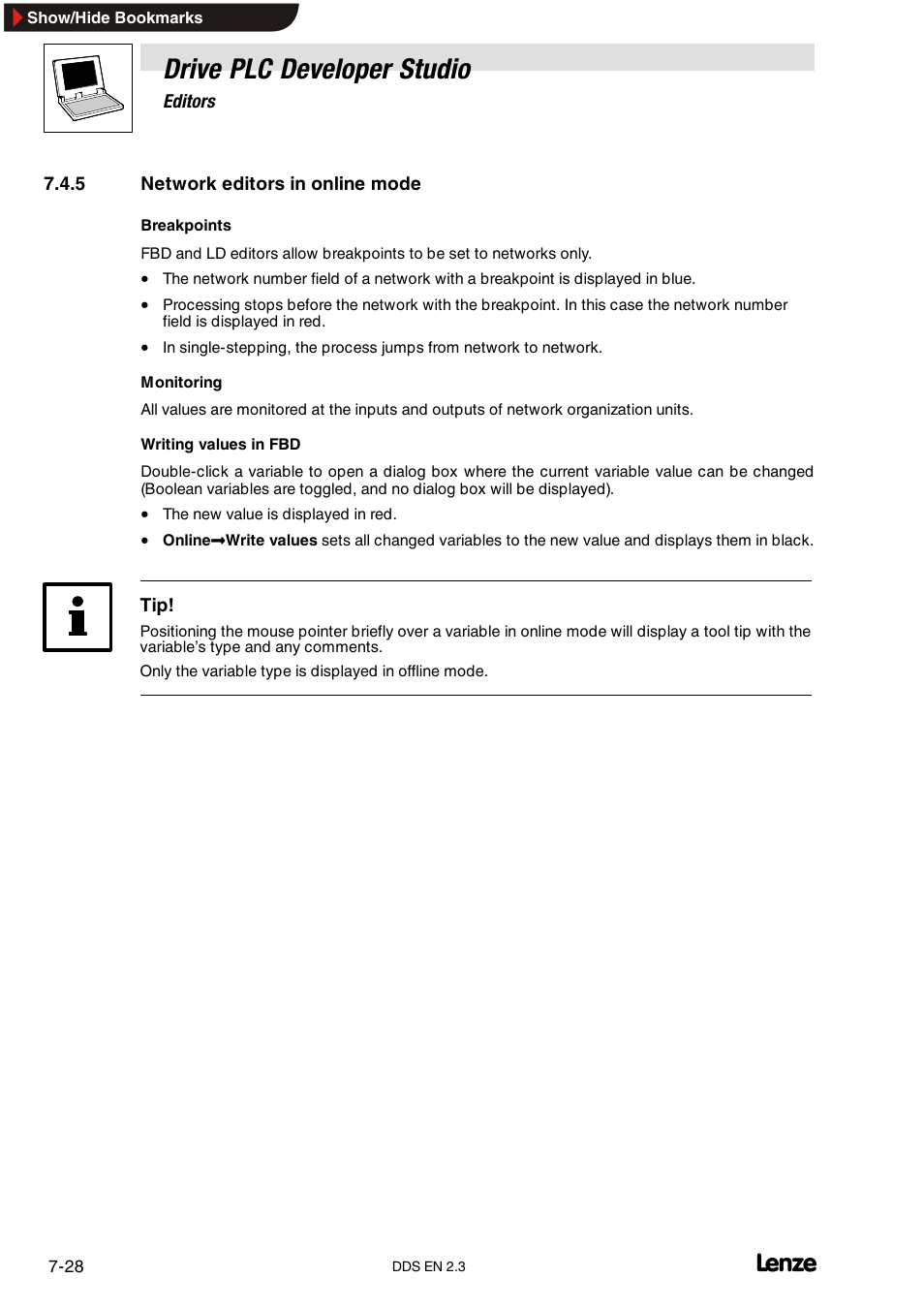 5 network editors in online mode, Network editors in online mode, Drive plc developer studio | Lenze DDS v2.3 User Manual | Page 150 / 340