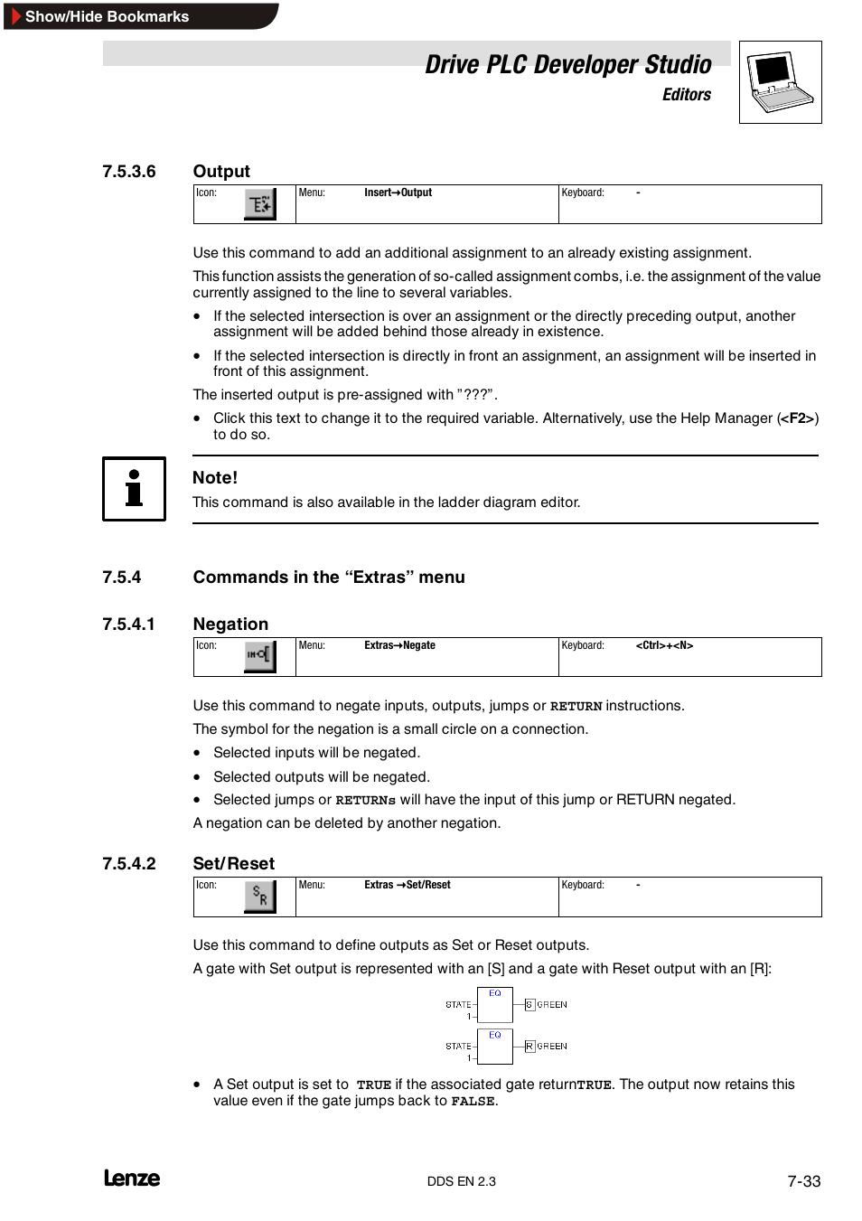 4 commands in the "extras" menu, Commands in the “extras” menu, Drive plc developer studio | Lenze DDS v2.3 User Manual | Page 155 / 340