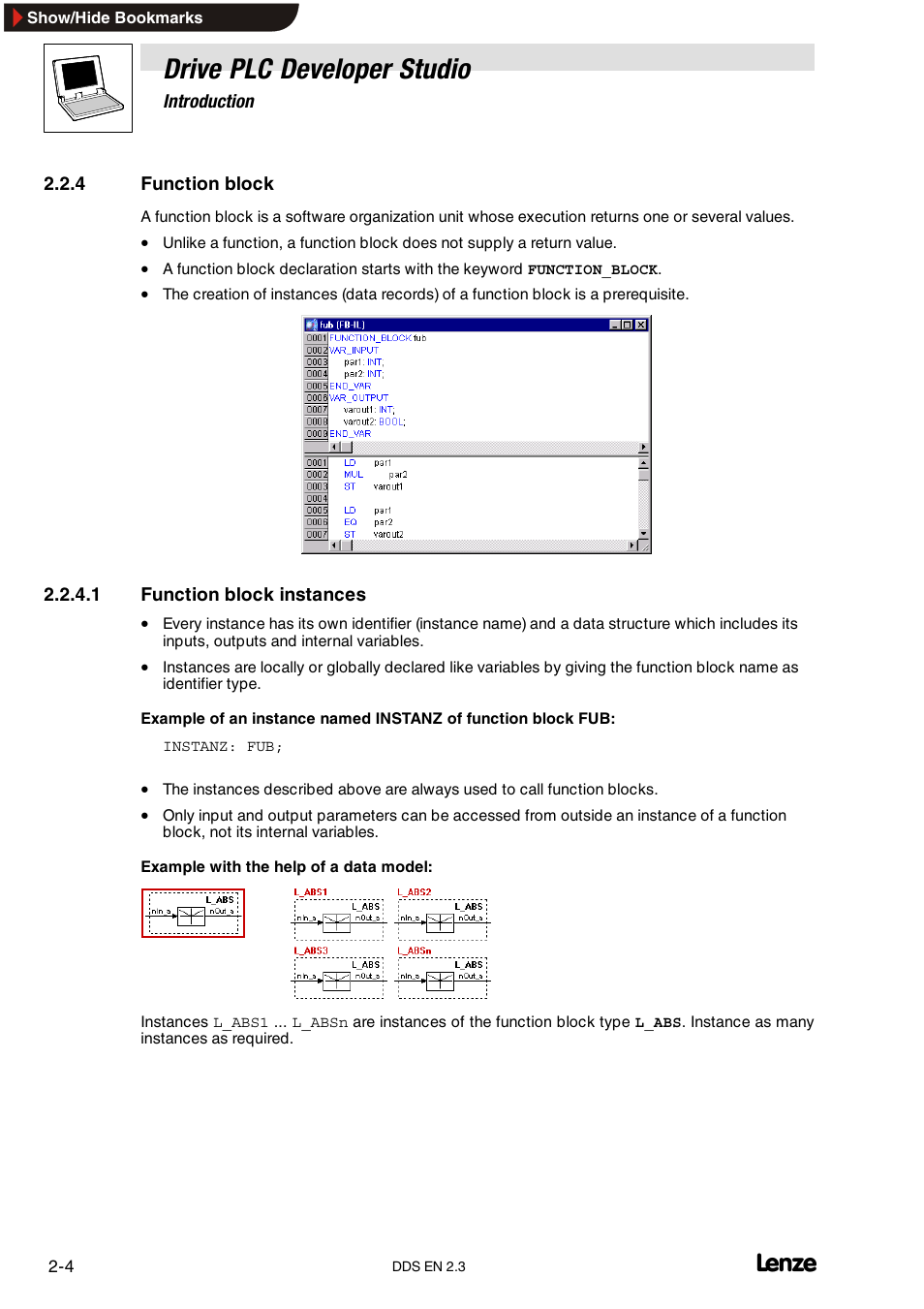 4 function block, Function block, Drive plc developer studio | Lenze DDS v2.3 User Manual | Page 16 / 340