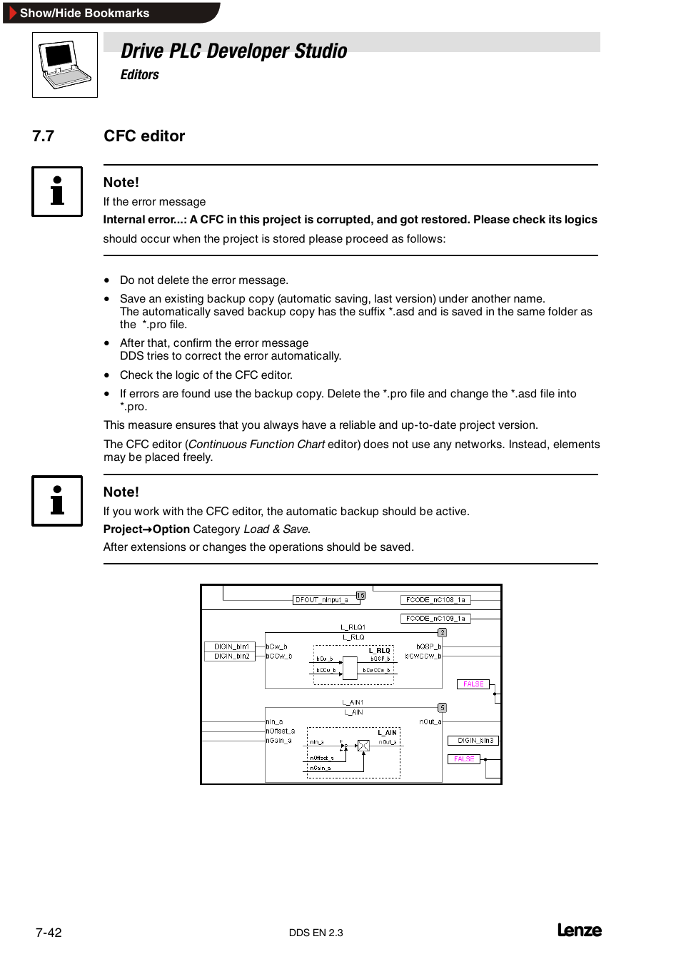 7 cfc editor, Drive plc developer studio | Lenze DDS v2.3 User Manual | Page 164 / 340