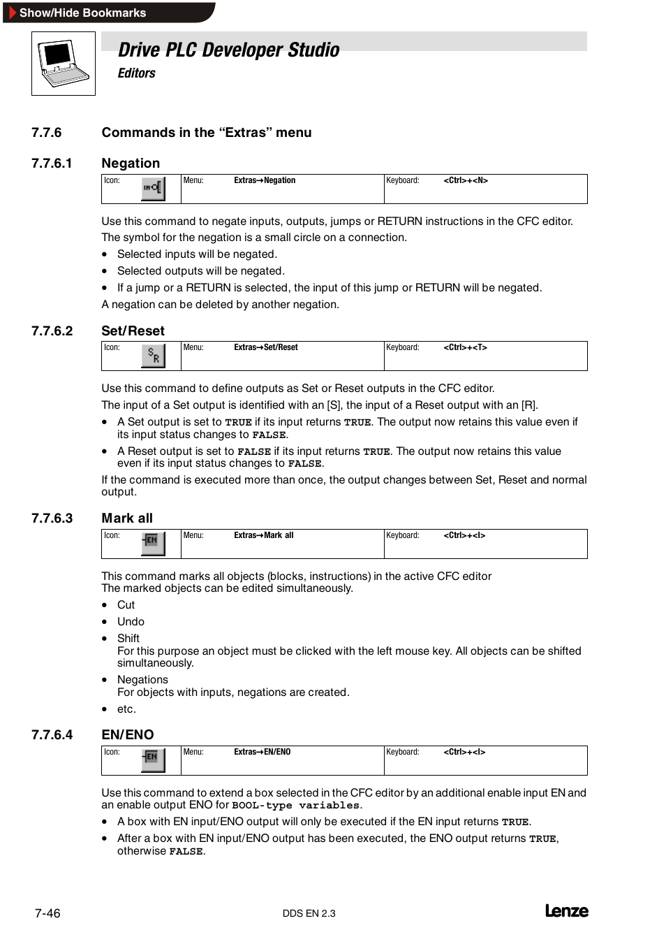 6 commands in the "extras" menu, Commands in the “extras” menu, Drive plc developer studio | Lenze DDS v2.3 User Manual | Page 168 / 340