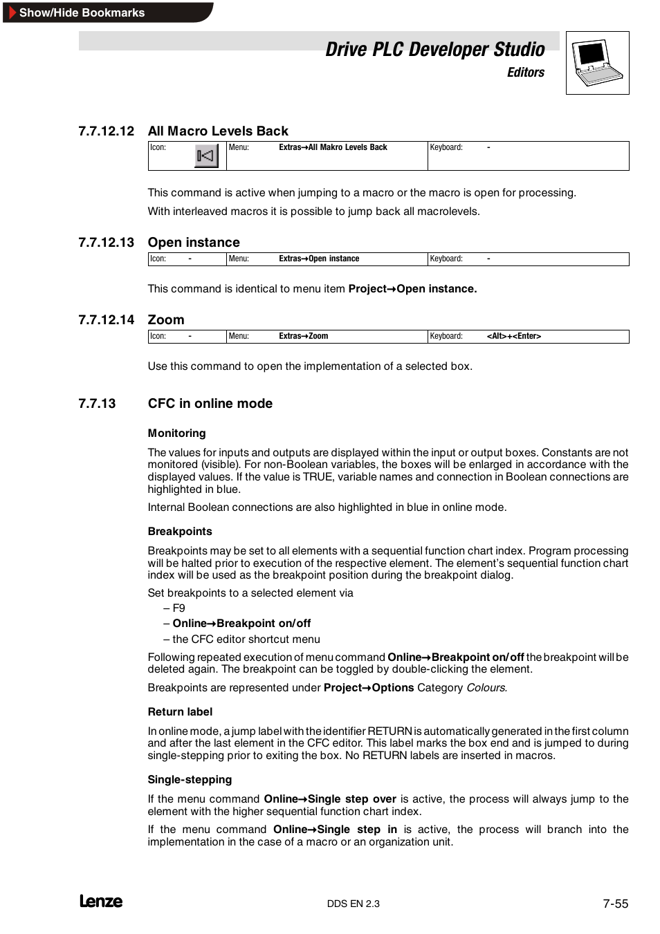 13 cfc in online mode, Cfc in online mode, Drive plc developer studio | Lenze DDS v2.3 User Manual | Page 177 / 340