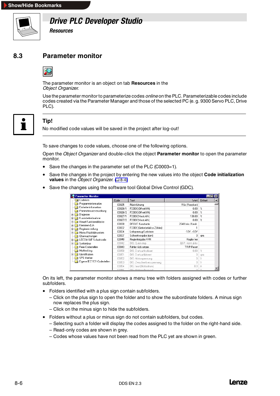 3 parameter monitor, Drive plc developer studio | Lenze DDS v2.3 User Manual | Page 196 / 340