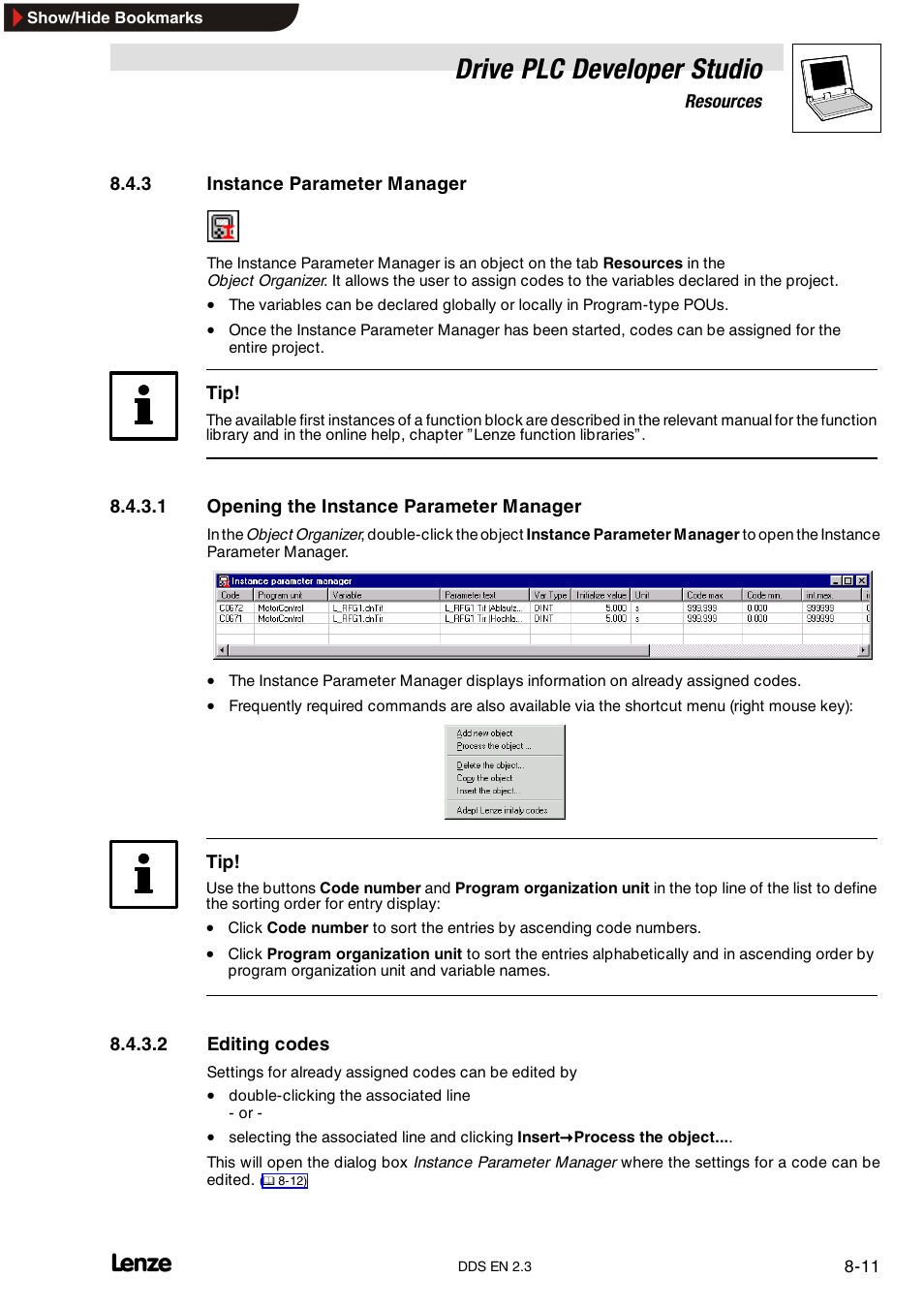 3 instance parameter manager, Instance parameter manager, Drive plc developer studio | Lenze DDS v2.3 User Manual | Page 201 / 340
