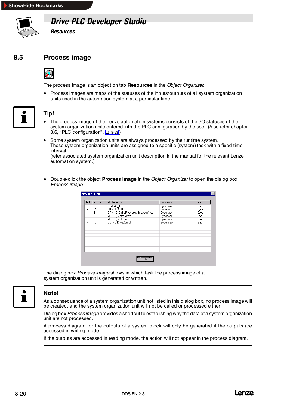 5 process image, Generating the process image, Drive plc developer studio | Lenze DDS v2.3 User Manual | Page 210 / 340