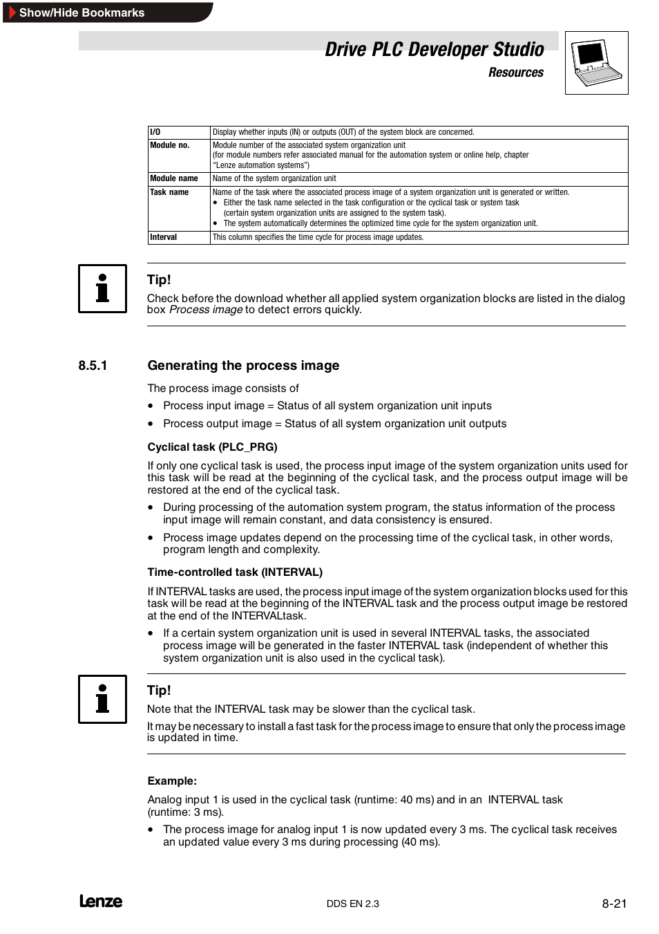 1 generating the process image, Drive plc developer studio | Lenze DDS v2.3 User Manual | Page 211 / 340