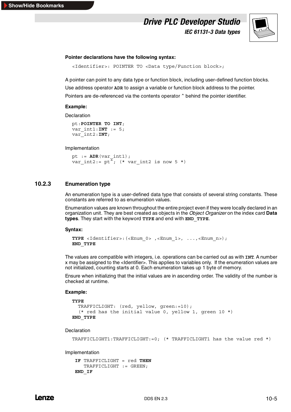3 enumeration type, Enumeration type, Drive plc developer studio | Lenze DDS v2.3 User Manual | Page 261 / 340