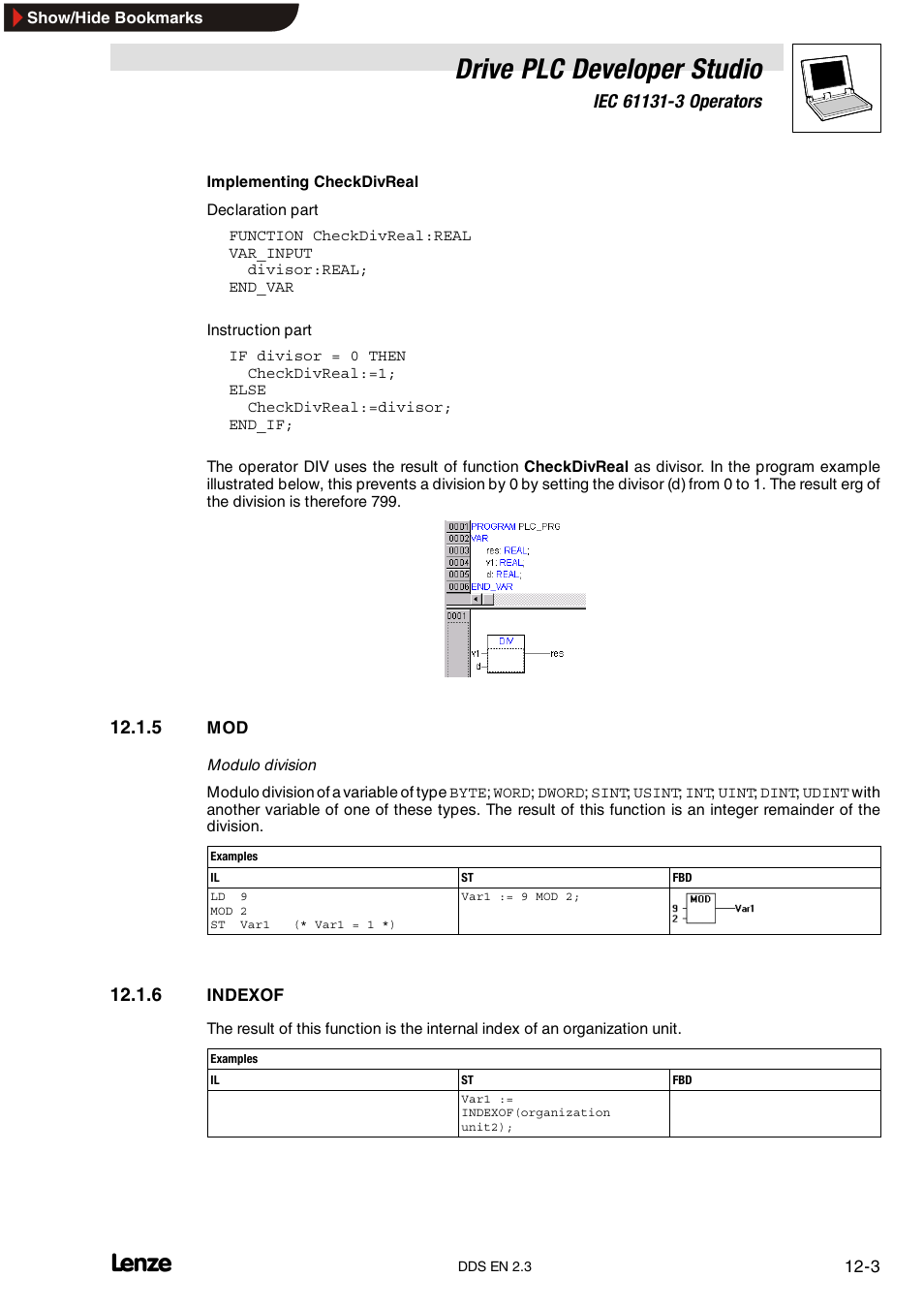 5 mod, 6 indexof, Indexof | Drive plc developer studio | Lenze DDS v2.3 User Manual | Page 273 / 340