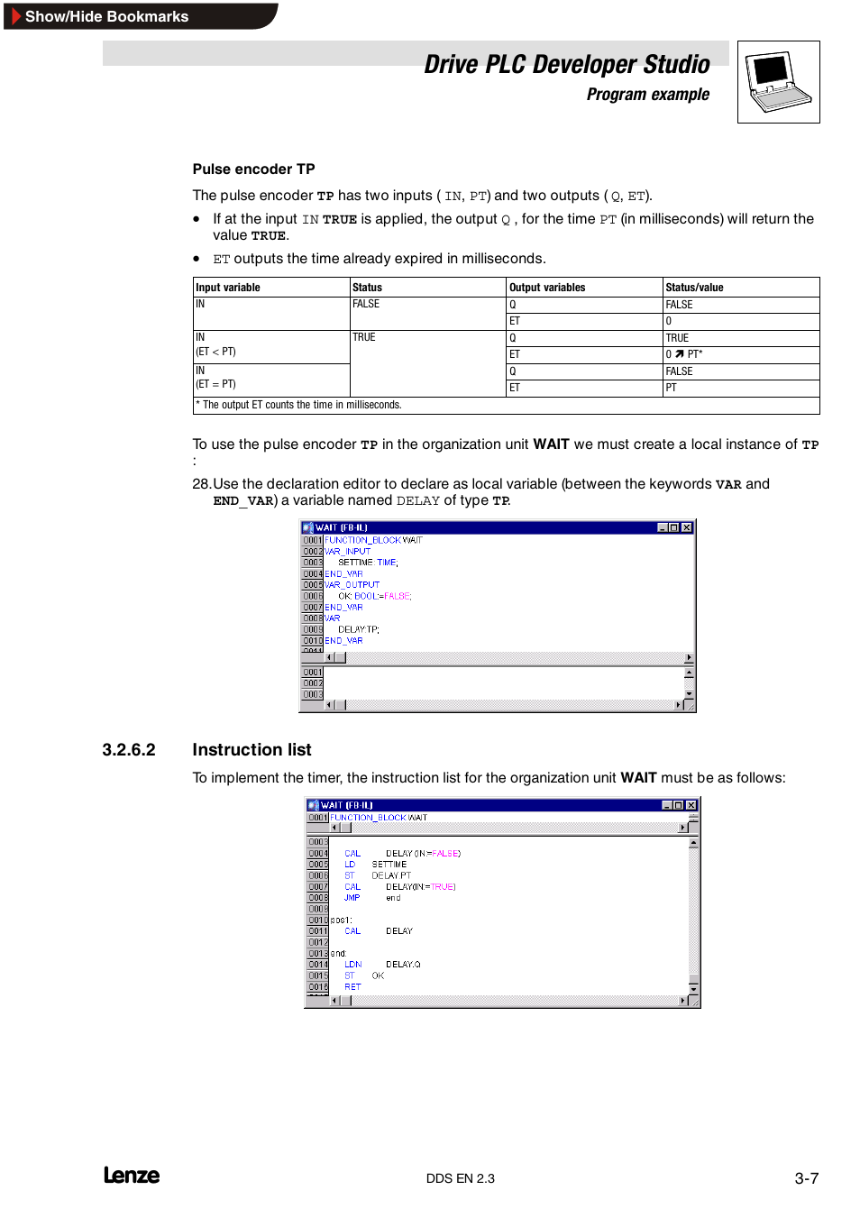 Drive plc developer studio, Program example, 2 instruction list | Lenze DDS v2.3 User Manual | Page 29 / 340