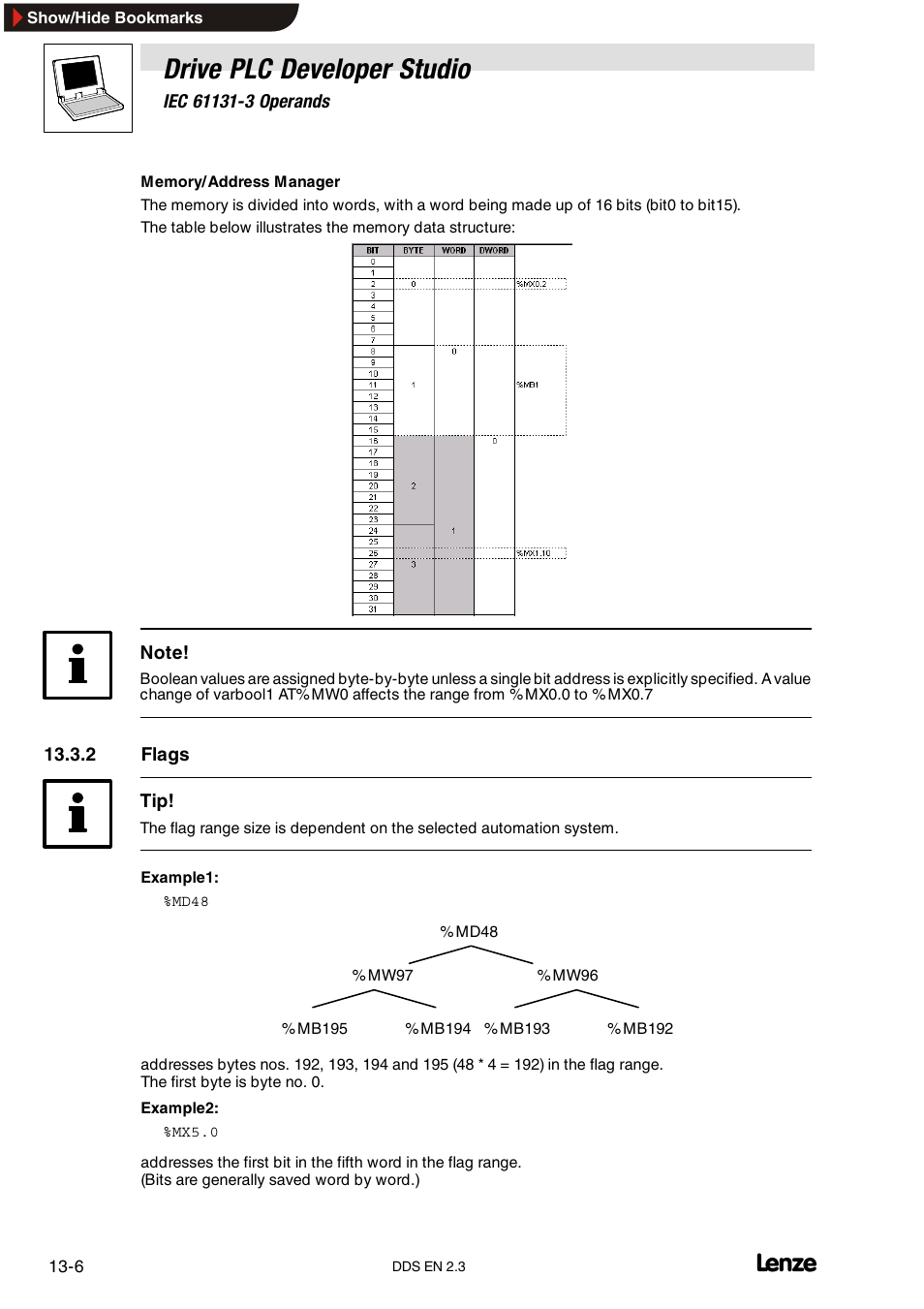2 flags, Flags, Drive plc developer studio | Lenze DDS v2.3 User Manual | Page 290 / 340