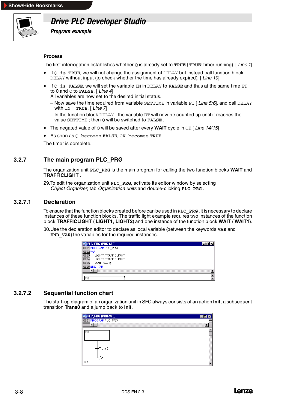7 the main program plc_prg, The main program plc_prg, Drive plc developer studio | Lenze DDS v2.3 User Manual | Page 30 / 340
