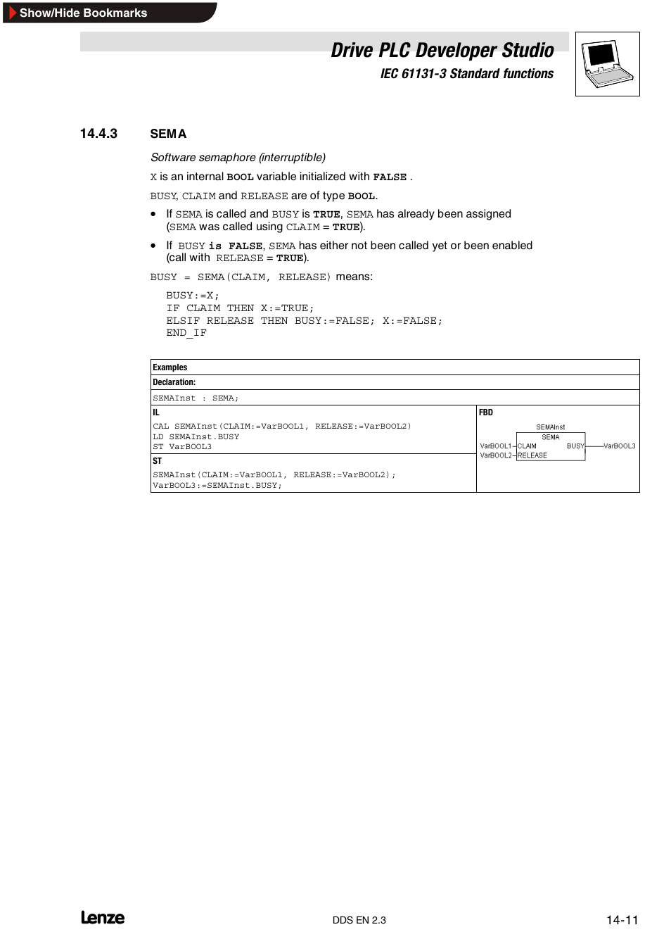 3 sema, Sema, Drive plc developer studio | Lenze DDS v2.3 User Manual | Page 303 / 340