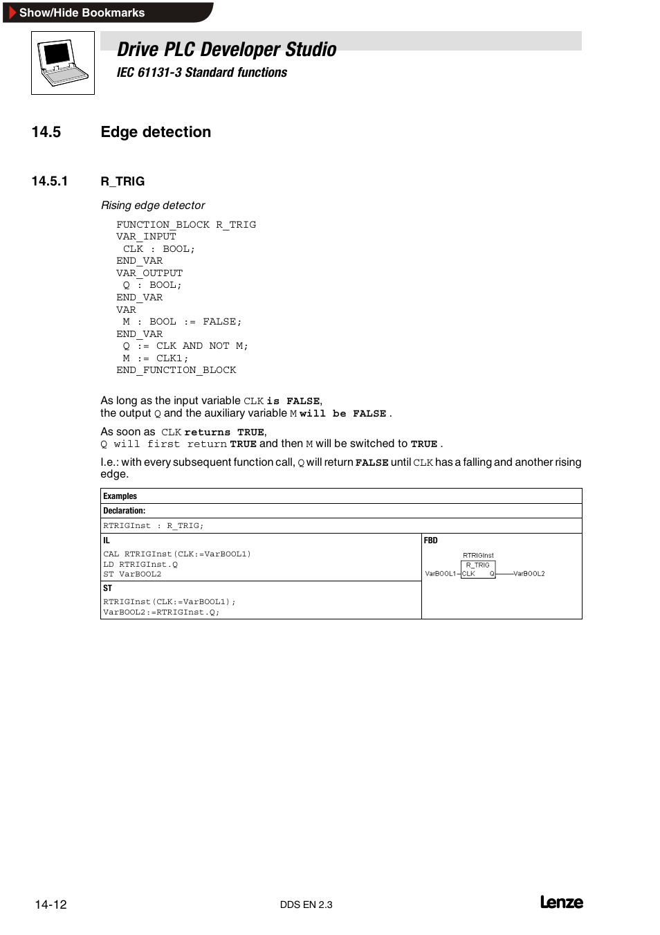 5 edge detection, 1 r-trig, R_trig | Drive plc developer studio | Lenze DDS v2.3 User Manual | Page 304 / 340