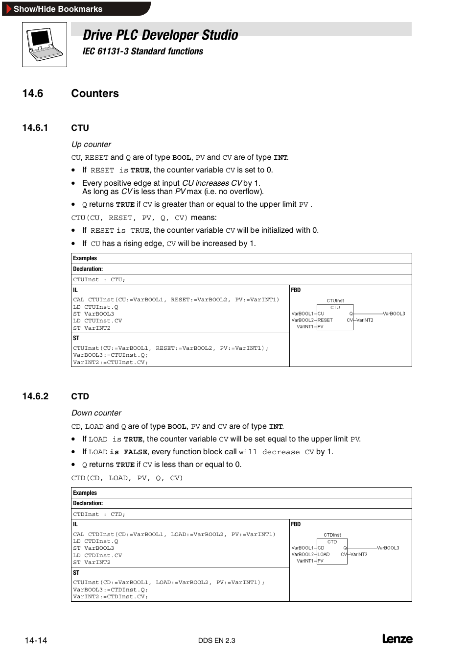 6 counters, 1 ctu, 2 ctd | Drive plc developer studio | Lenze DDS v2.3 User Manual | Page 306 / 340