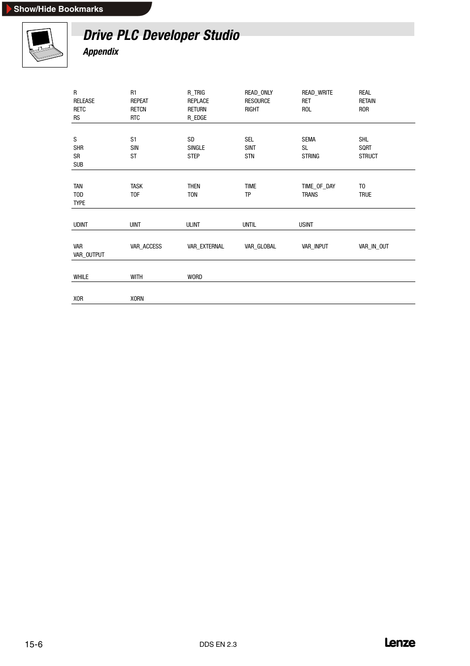 Drive plc developer studio, Appendix | Lenze DDS v2.3 User Manual | Page 316 / 340