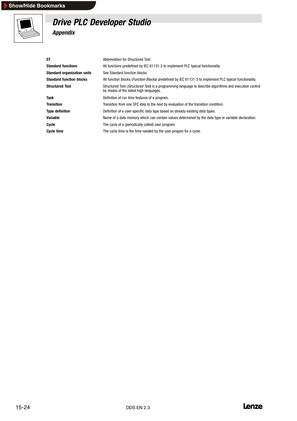 Drive plc developer studio, Appendix | Lenze DDS v2.3 User Manual | Page 334 / 340