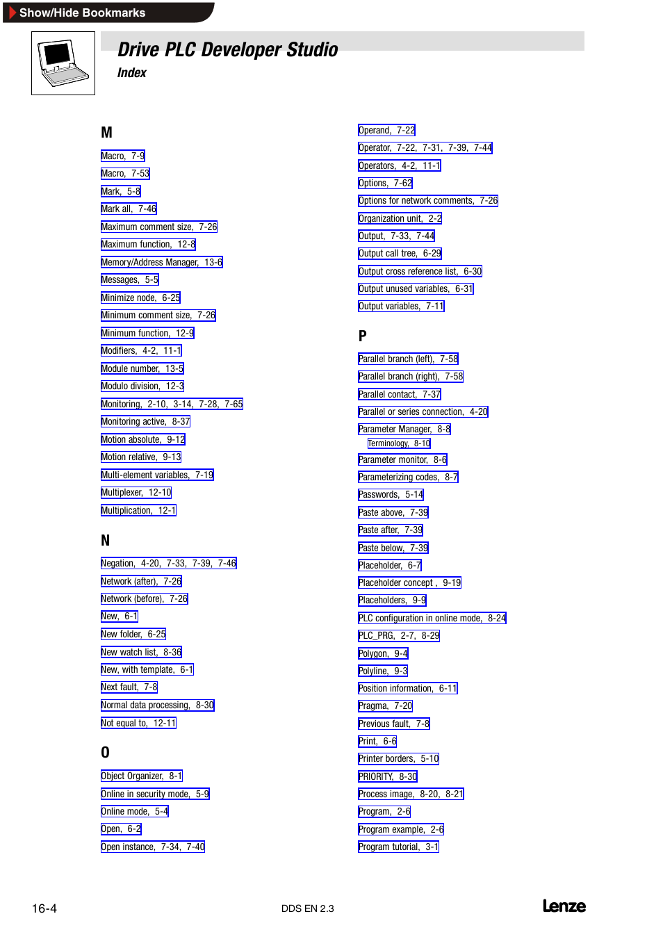 Drive plc developer studio, Index | Lenze DDS v2.3 User Manual | Page 338 / 340