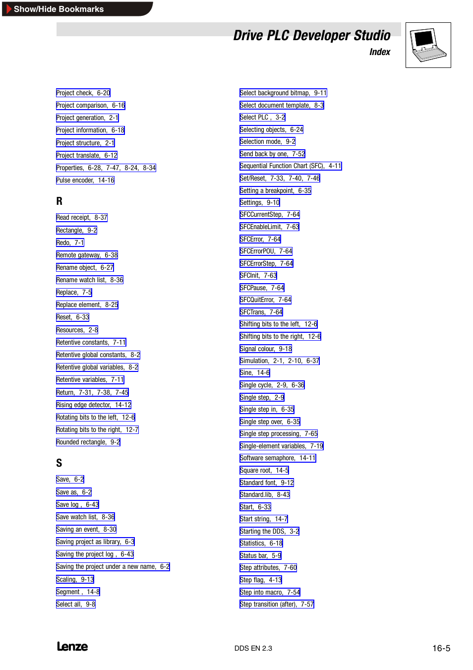 Drive plc developer studio, Index | Lenze DDS v2.3 User Manual | Page 339 / 340