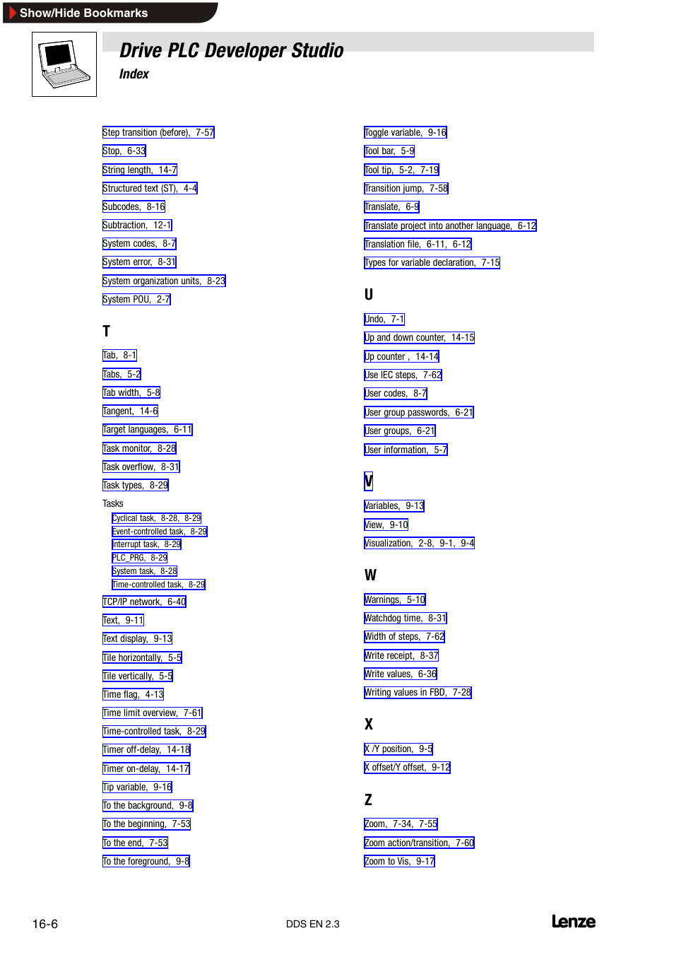 Drive plc developer studio, Index | Lenze DDS v2.3 User Manual | Page 340 / 340