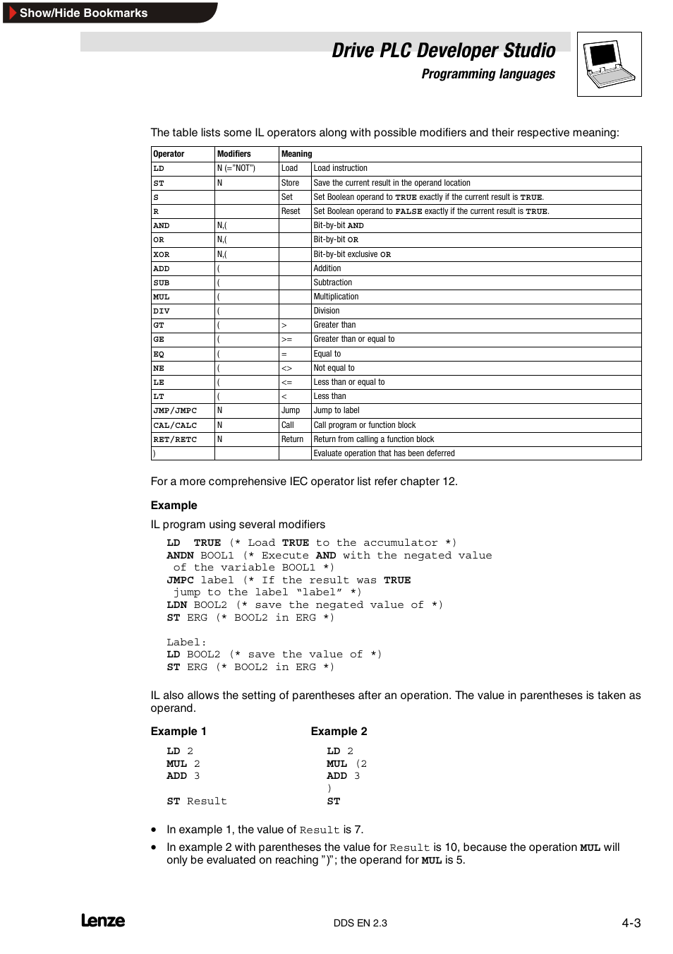 Drive plc developer studio, Programming languages | Lenze DDS v2.3 User Manual | Page 41 / 340