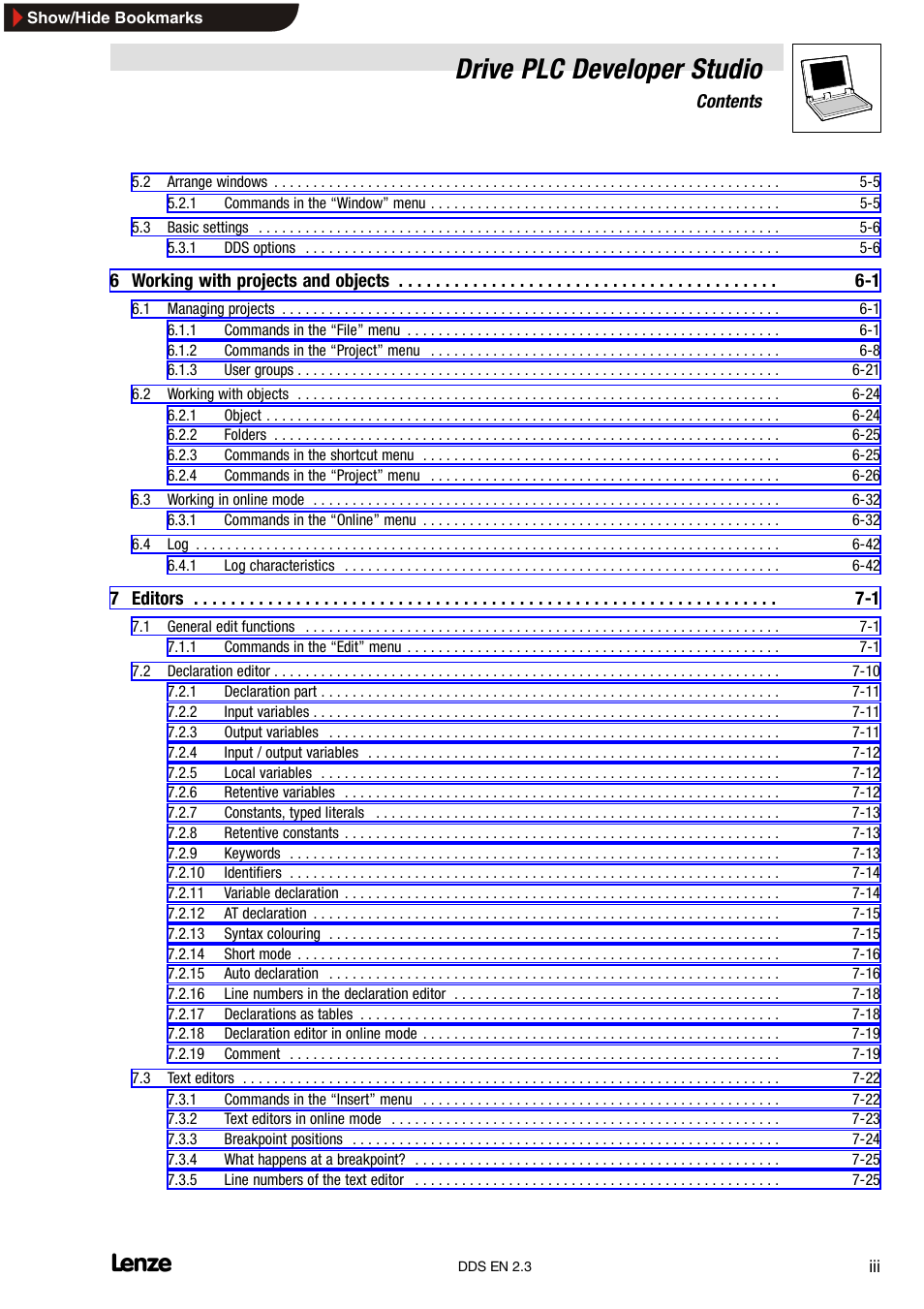 Drive plc developer studio | Lenze DDS v2.3 User Manual | Page 5 / 340