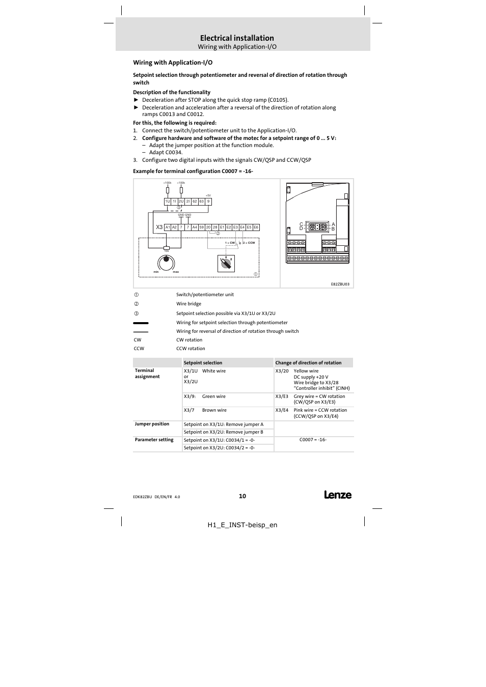 Wiring with application-i/o, Electrical installation | Lenze E82ZBU User Manual | Page 10 / 18