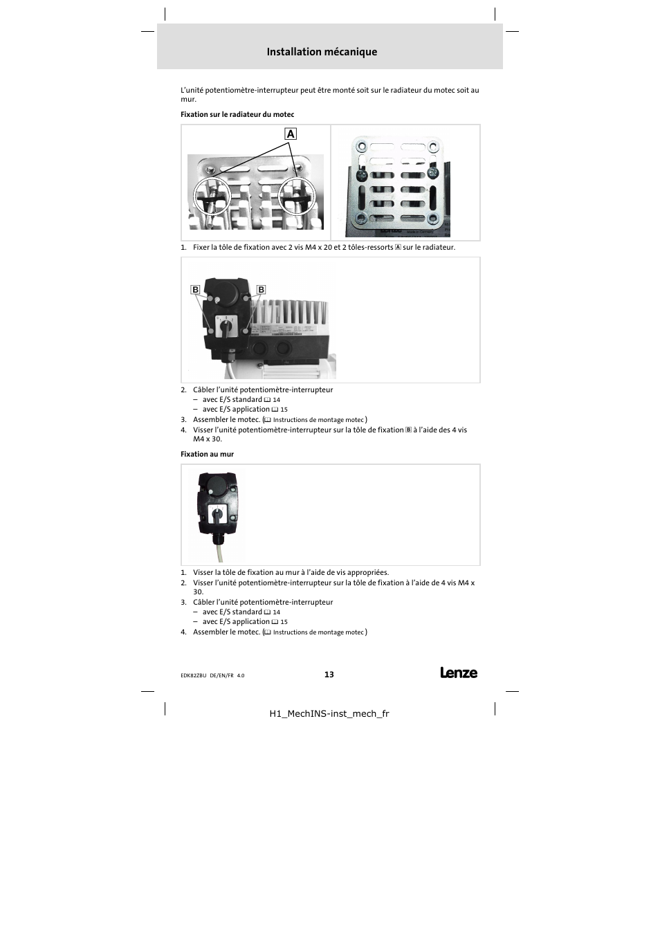 Installation mécanique | Lenze E82ZBU User Manual | Page 13 / 18