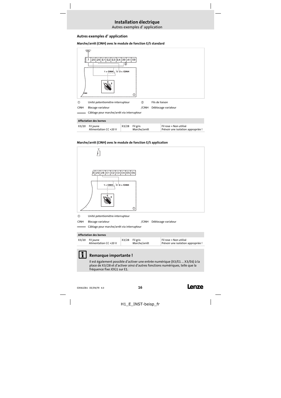 Autres exemples d' application, Installation électrique | Lenze E82ZBU User Manual | Page 16 / 18