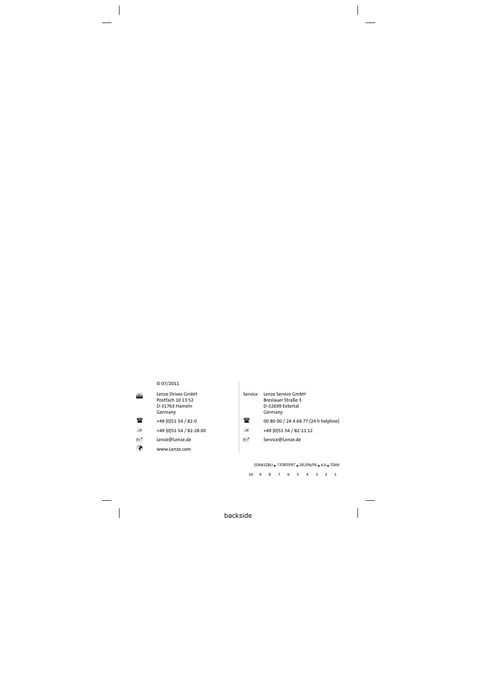 Lenze E82ZBU User Manual | Page 18 / 18