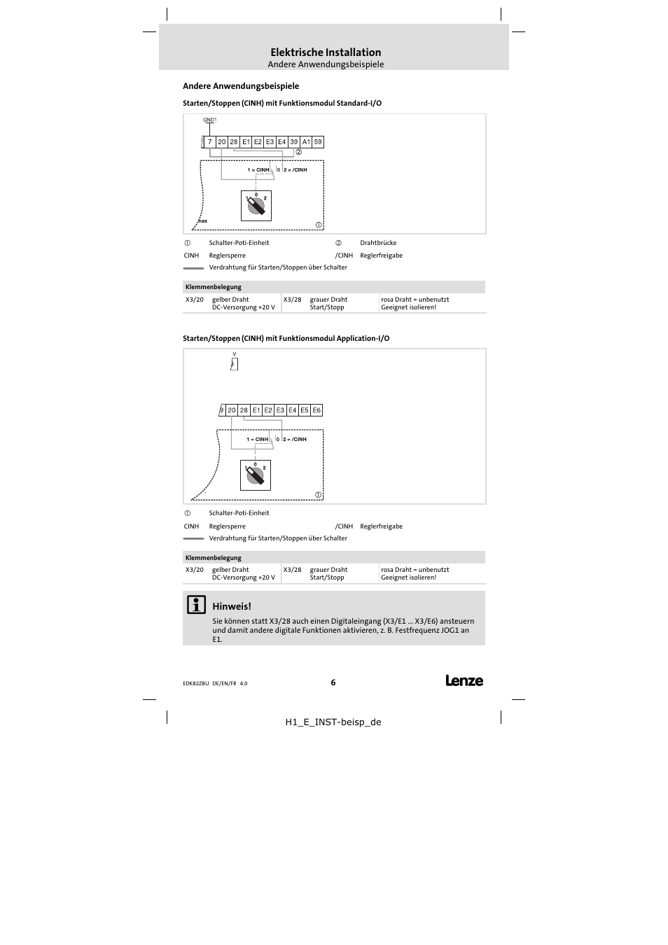 Andere anwendungsbeispiele, Elektrische installation | Lenze E82ZBU User Manual | Page 6 / 18