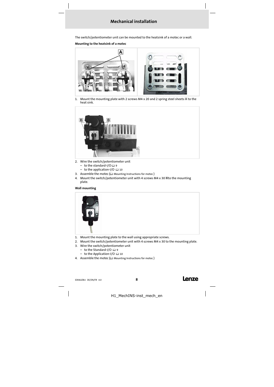 Mechanical installation | Lenze E82ZBU User Manual | Page 8 / 18