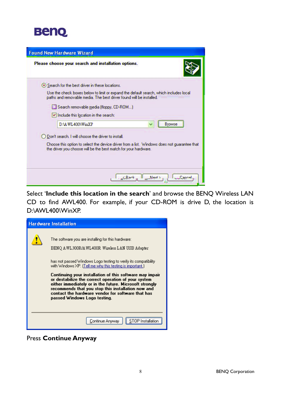 BenQ AWL400 User Manual | Page 12 / 22
