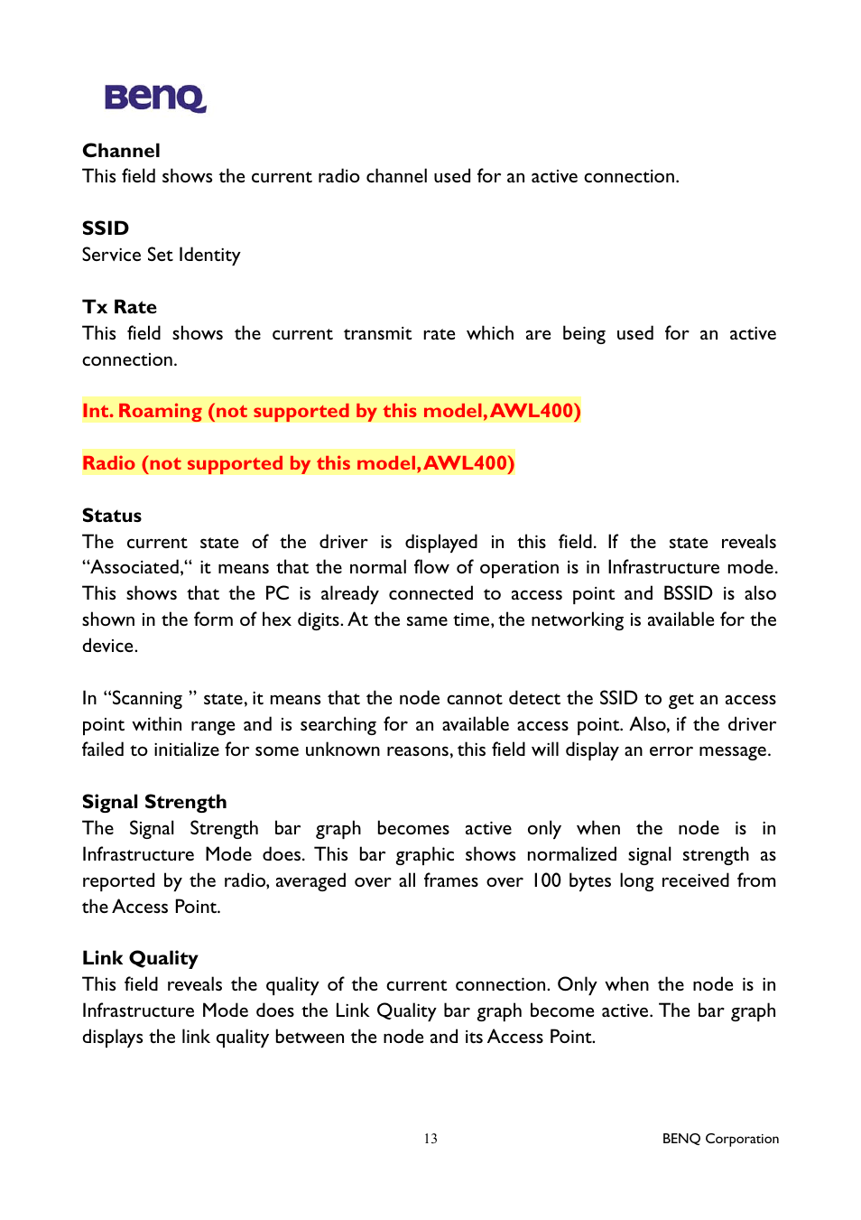 BenQ AWL400 User Manual | Page 17 / 22