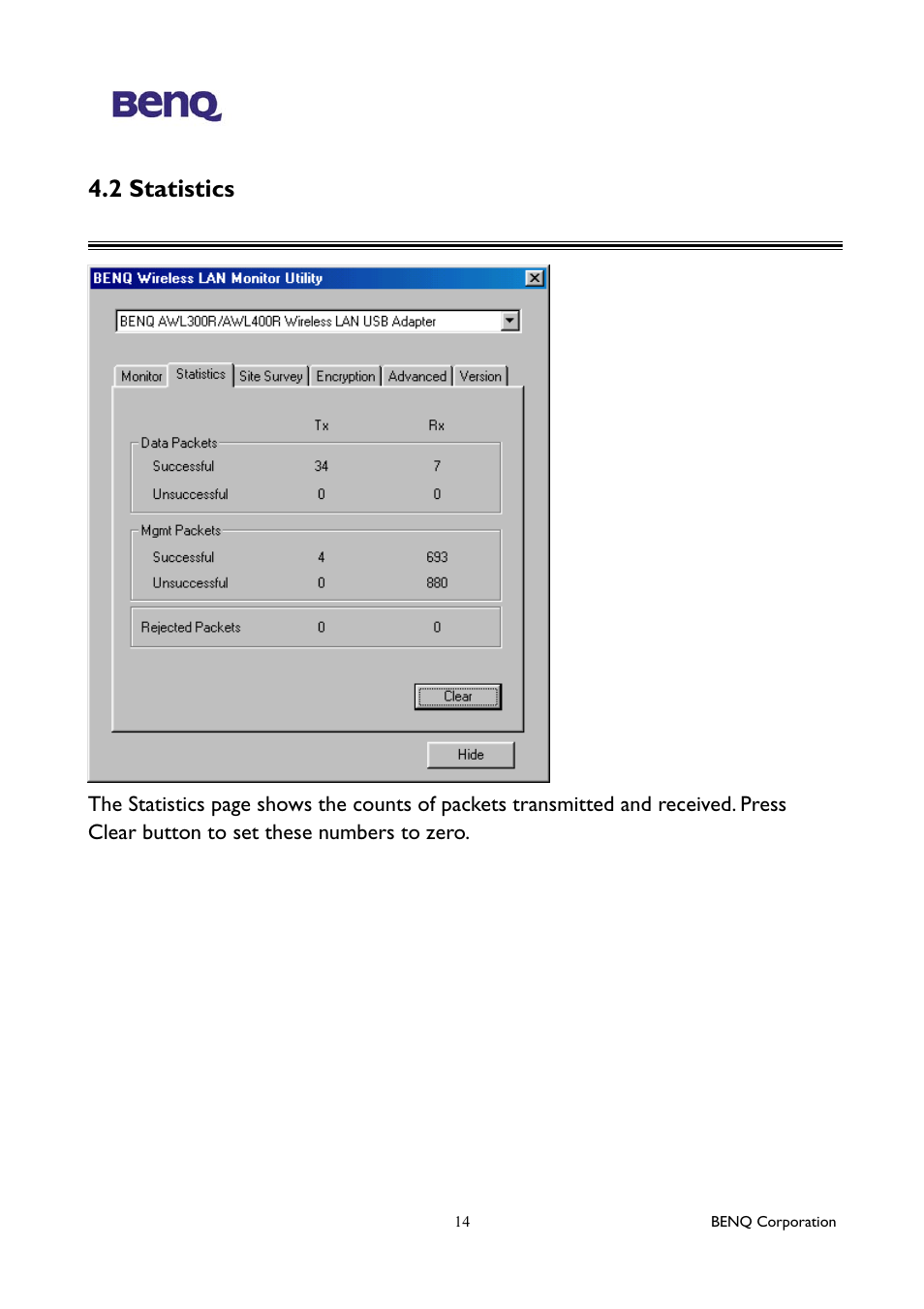 2 statistics | BenQ AWL400 User Manual | Page 18 / 22