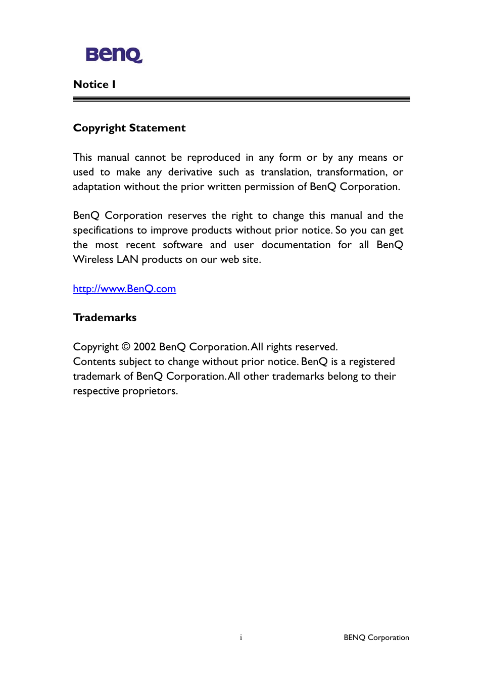 BenQ AWL400 User Manual | Page 2 / 22