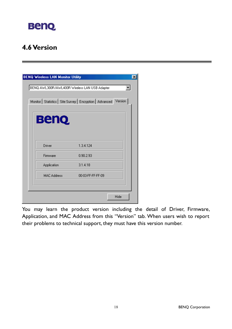 6 version | BenQ AWL400 User Manual | Page 22 / 22