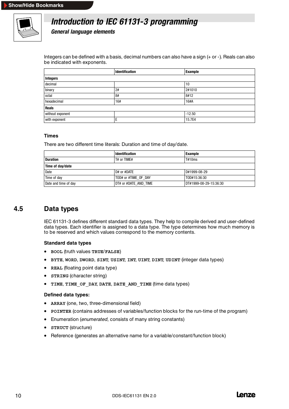 5 data types, General language elements | Lenze DDS v2.0 User Manual | Page 12 / 26