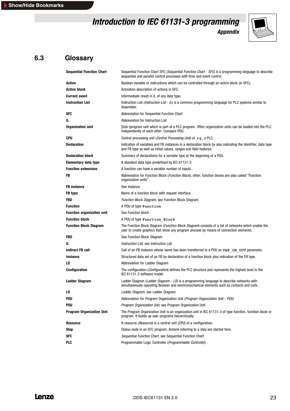 3 glossary, Appendix | Lenze DDS v2.0 User Manual | Page 25 / 26