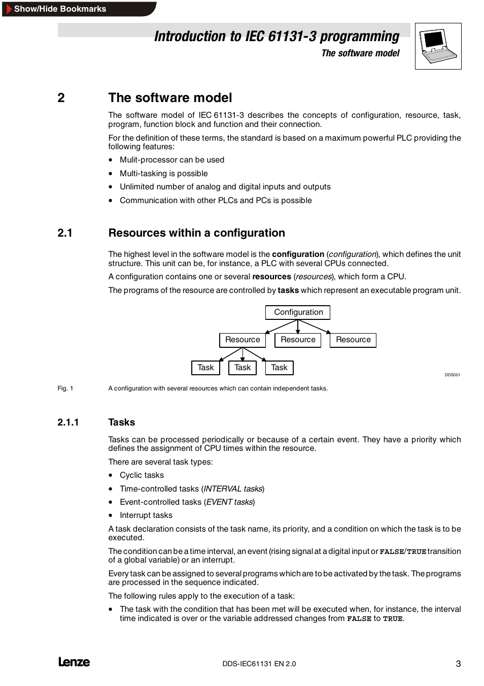 2 the software model, 1 resources within a configuration, 1 tasks | Tasks, 2the software model | Lenze DDS v2.0 User Manual | Page 5 / 26