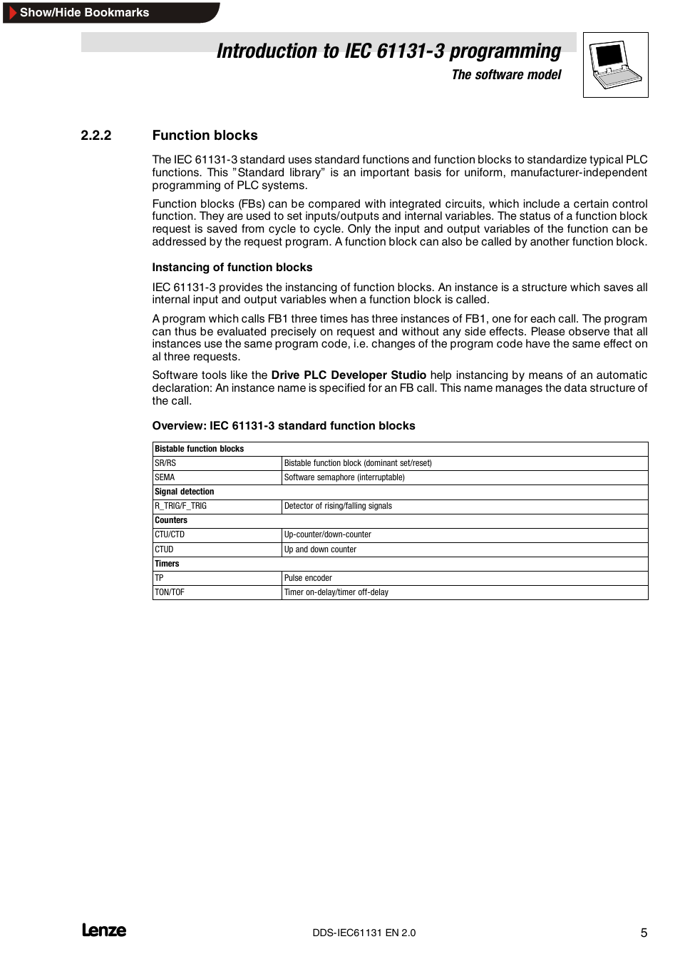 2 function blocks, Function blocks, The software model | Lenze DDS v2.0 User Manual | Page 7 / 26