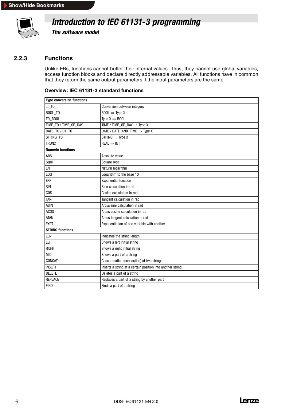 3 functions, Functions, The software model | Lenze DDS v2.0 User Manual | Page 8 / 26